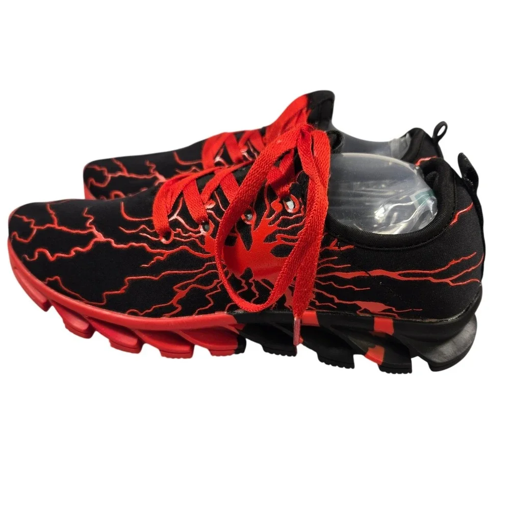 Bronax Mens Athletic Sneakers‎ Black Red Lightning Pattern Blade Sole Size 41 EU